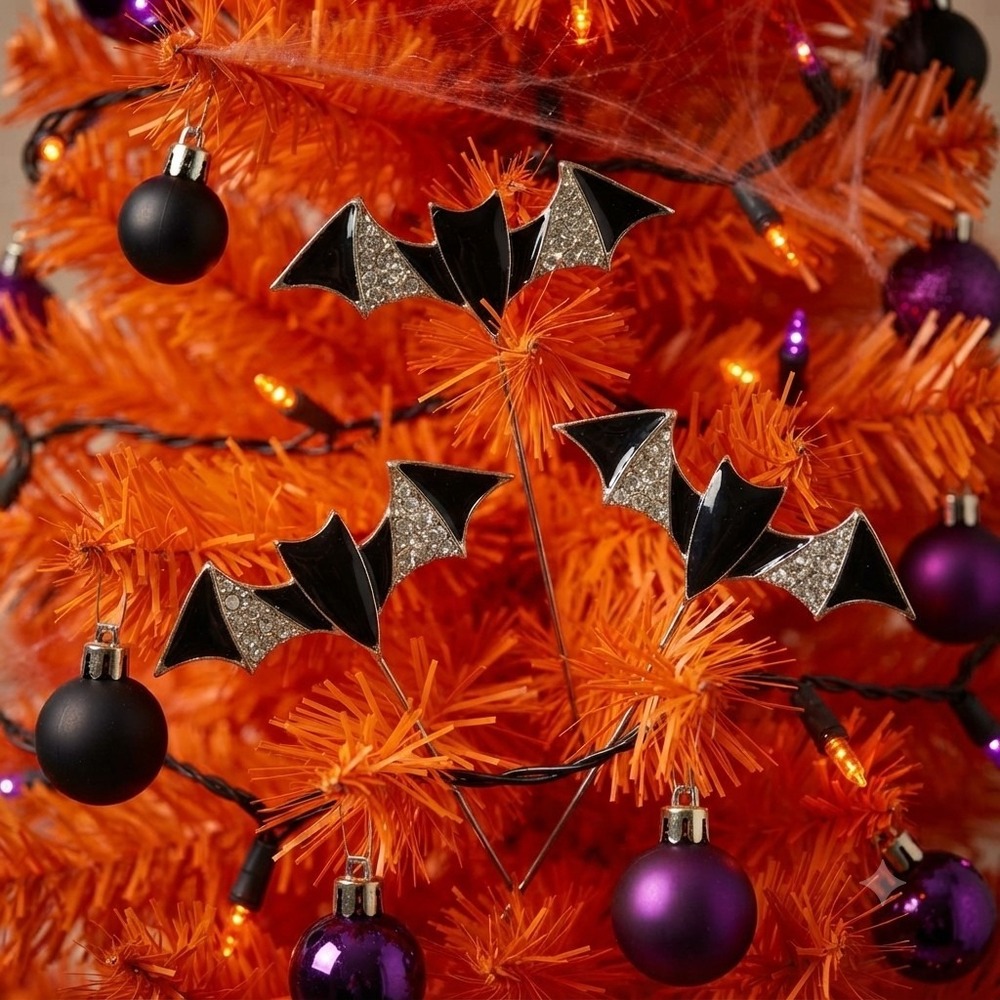 Cupcakes And Cashmere Halloween Bat Tree Picks Black And Rhinestone Set Of 3 New